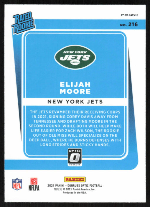 Elijah Moore 2021 Donruss Optic Rated Rookie # 216 RC Purple Shock New York Jets - Collectible Craze America