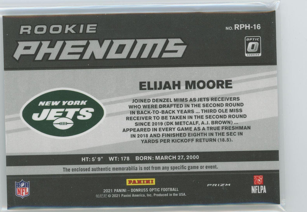 Elijah Moore 2021 Donruss Optic Rookie Phenoms # RPH-16 RC Hyper Prizm Patch New York Jets - Collectible Craze America