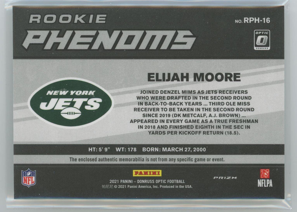 Elijah Moore 2021 Donruss Optic Rookie Phenoms # RPH-16 RC Hyper Prizm Patch New York Jetsa - Collectible Craze America