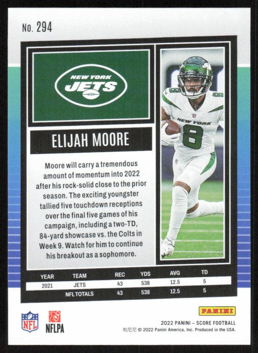 Elijah Moore 2022 Panini Score Football # 294 Base New York Jets - Collectible Craze America