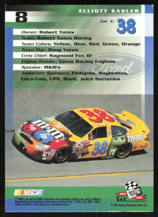 Elliott Sadler 2003 Press Pass Trackside # 8 Base - Collectible Craze America