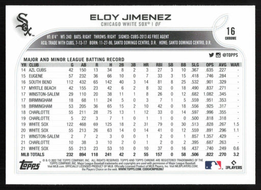 Eloy Jimenez 2022 Topps Chrome # 16 Pink Refractor Chicago White Sox - Collectible Craze America
