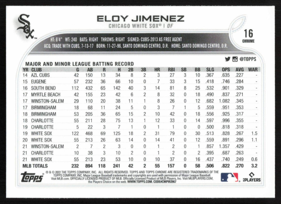Eloy Jimenez 2022 Topps Chrome # 16 Pink Refractor Chicago White Sox - Collectible Craze America