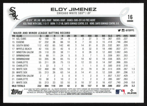 Eloy Jimenez 2022 Topps Chrome # 16 X-Fractor Chicago White Sox - Collectible Craze America