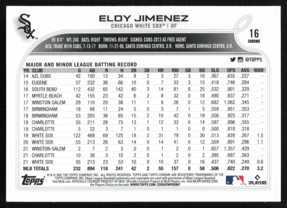 Eloy Jimenez 2022 Topps Chrome # 16 X-Fractor Chicago White Sox - Collectible Craze America