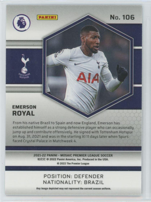 Emerson Royal 2021 Panini Mosaic Premier League # 106 Tottenham Hotspur - Collectible Craze America