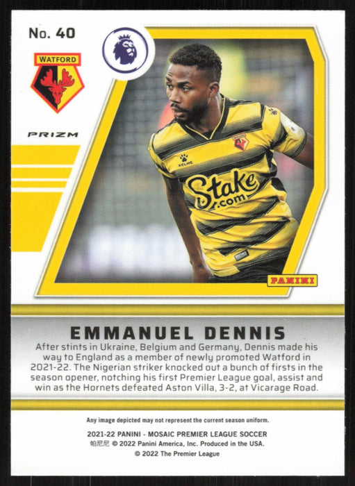 Emmanuel Dennis 2021 Panini Mosaic Premier League # 40 RC Will to Win Prizm Watford - Collectible Craze America