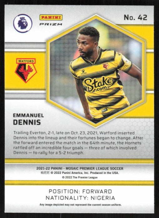 Emmanuel Dennis 2021 Panini Mosaic Premier League # 42 RC Red Prizm Watford - Collectible Craze America