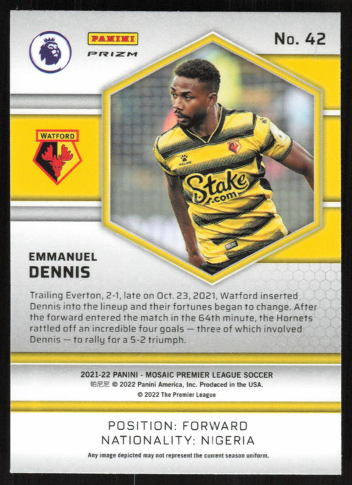 Emmanuel Dennis 2021 Panini Mosaic Premier League # 42 RC Red Prizm Watford - Collectible Craze America