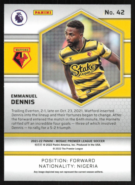 Emmanuel Dennis 2021 Panini Mosaic Premier League # 42 RC Watford Base - Collectible Craze America