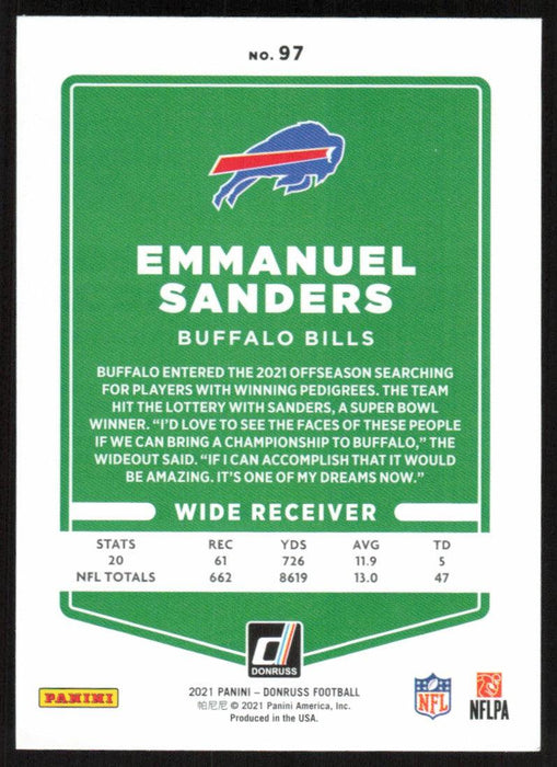 Emmanuel Sanders 2021 Donruss Football # 97 Buffalo Bills Base - Collectible Craze America