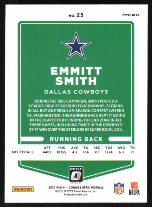 Emmitt Smith 2021 Donruss Optic # 25 Silver Prizm Dallas Cowboys - Collectible Craze America