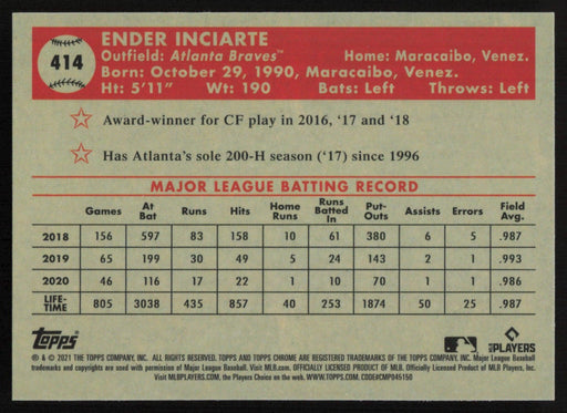 Ender Inciarte 2021 Topps Chrome Platinum Anniversary # 414 Atlanta Braves - Collectible Craze America