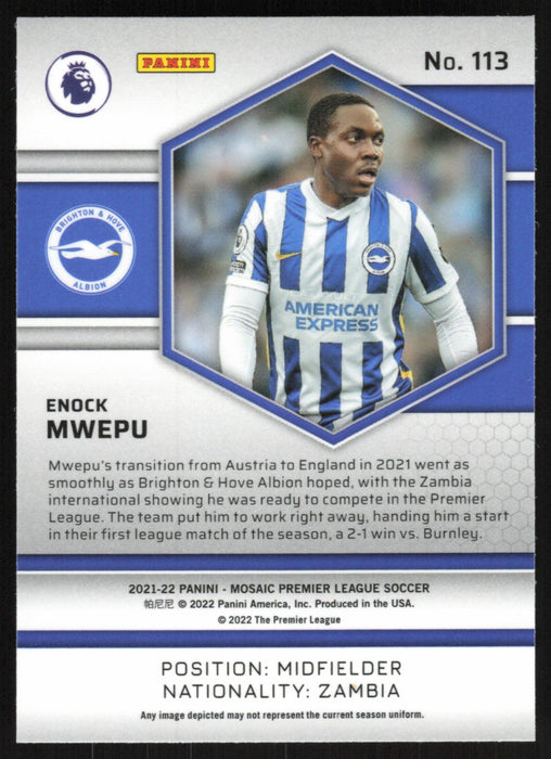 Enock Mwepu 2021 Panini Mosaic Premier League # 113 RC Brighton & Hove Albion Base - Collectible Craze America