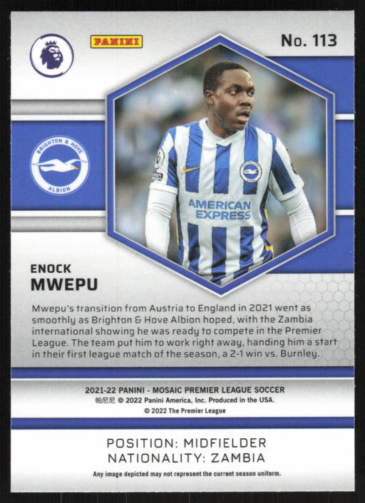 Enock Mwepu 2021 Panini Mosaic Premier League # 113 RC Brighton & Hove Albion Base - Collectible Craze America