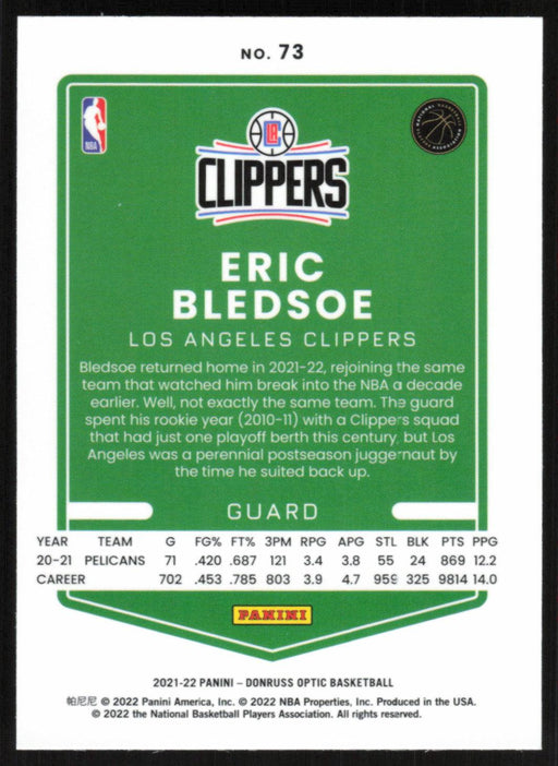 Eric Bledsoe 2021 Panini Donruss Optic # 73 Los Angeles Clippers Base - Collectible Craze America