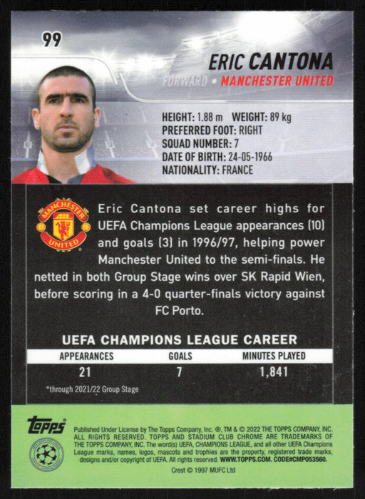 Eric Cantona 2021 Topps Stadium Club Chrome UEFA Champions League # 99 Manchester United Base - Collectible Craze America