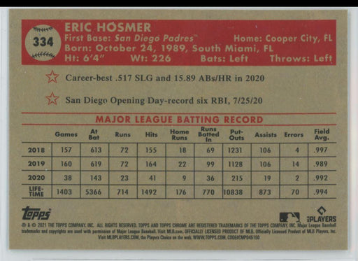 Eric Hosmer 2021 Topps Chrome Platinum Anniversary # 334 San Diego Padres - Collectible Craze America