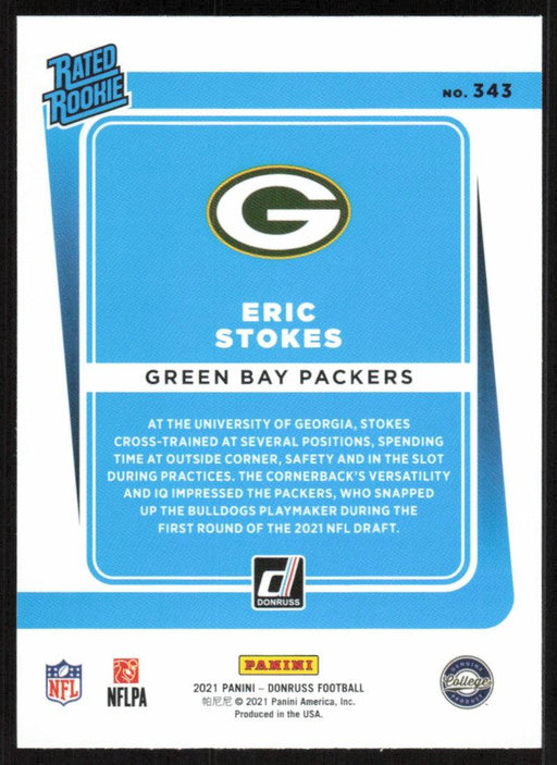 Eric Stokes 2021 Donruss Football # 343 RC Green Bay Packers Rated Rookie Base - Collectible Craze America