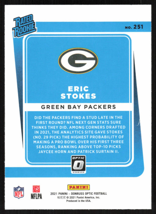 Eric Stokes 2021 Donruss Optic Rated Rooke # 251 RC Green Bay Packers Base - Collectible Craze America