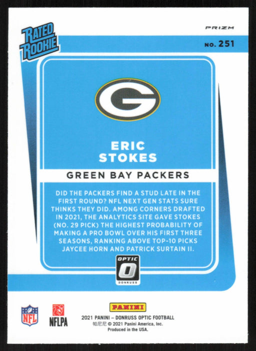 Eric Stokes 2021 Donruss Optic Rated Rookie # 251 RC Purple Shock Green Bay Packers - Collectible Craze America