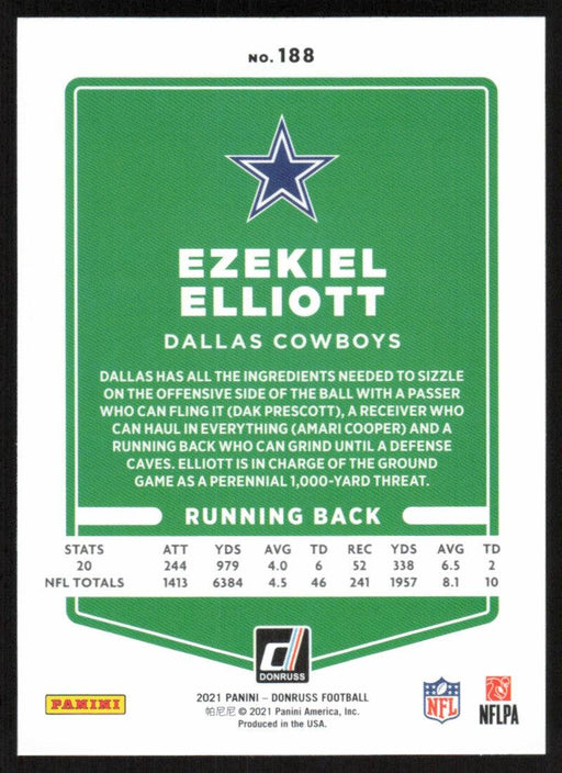 Ezekiel Elliott 2021 Donruss Football # 188 Dallas Cowboys Base - Collectible Craze America