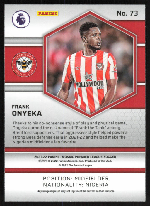 Frank Onyeka 2021 Panini Mosaic Premier League # 73 RC Brentford Base - Collectible Craze America