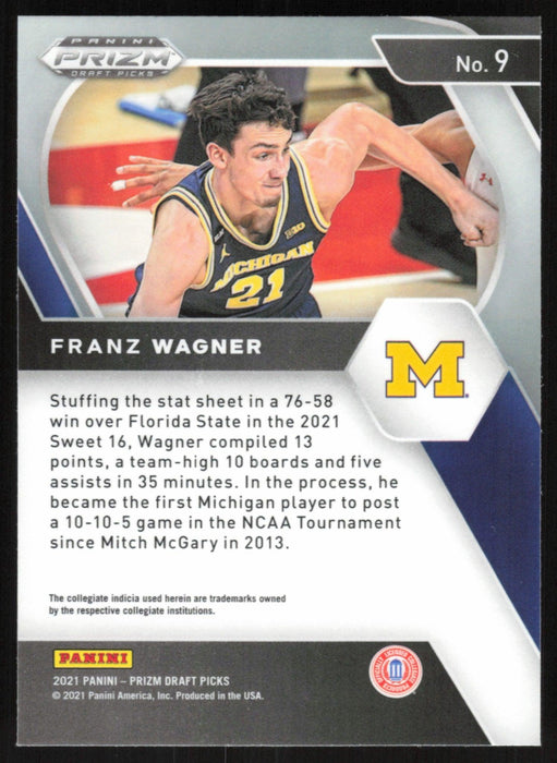 Franz Wagner 2021 Panini Prizm Draft Picks # 9 RC Michigan Wolverines - Collectible Craze America