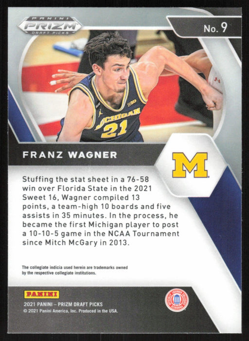 Franz Wagner 2021 Panini Prizm Draft Picks # 9 RC Michigan Wolverines - Collectible Craze America