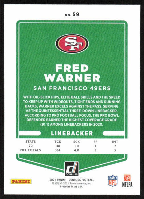 Fred Warner 2021 Donruss Football # 59 San Francisco 49ers Base - Collectible Craze America