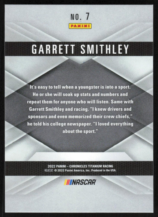 Garrett Smithley 2022 Panini Chronicles Racing Titanium # 7 - Collectible Craze America