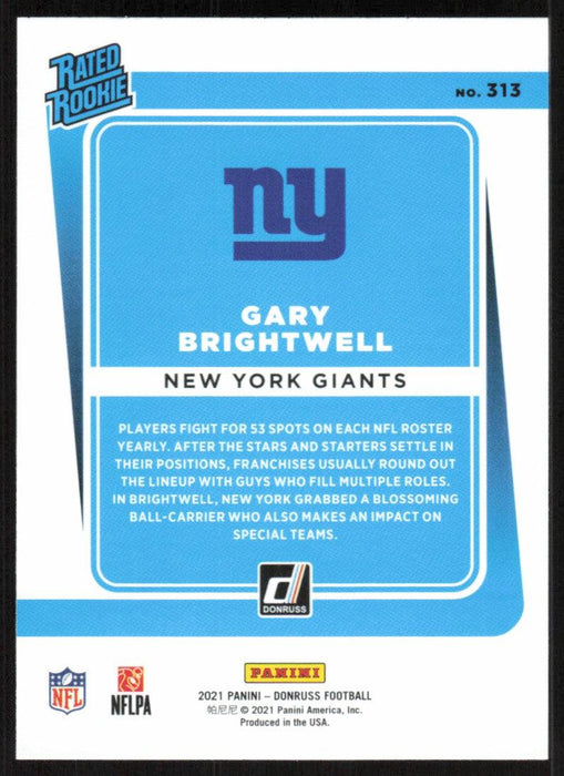 Gary Brightwell 2021 Donruss Football # 313 RC New York Giants Rated Rookie Base - Collectible Craze America