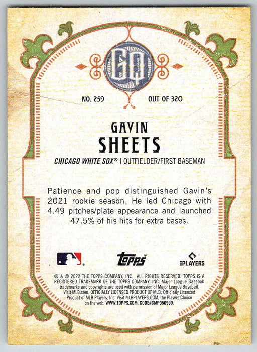 Gavin Sheets 2022 Topps Gypsy Queen # 259 RC Chicago White Sox - Collectible Craze America