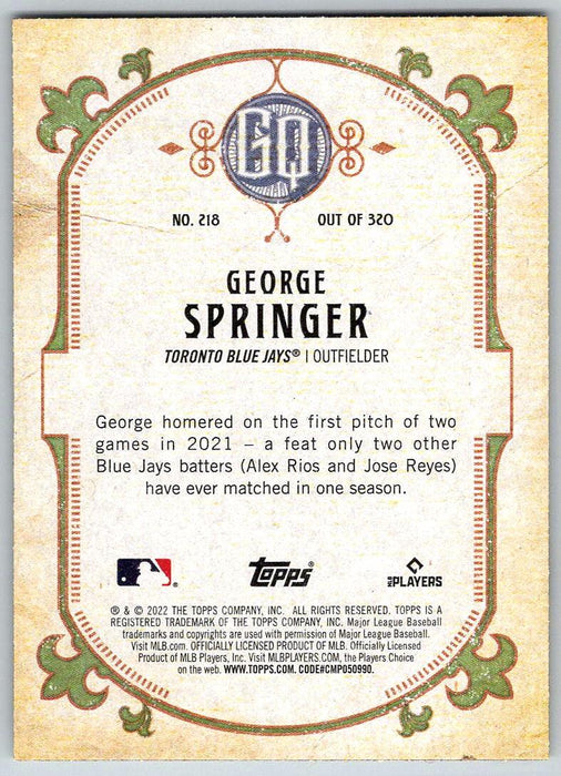 George Springer 2022 Topps Gypsy Queen # 218 Toronto Blue Jays - Collectible Craze America