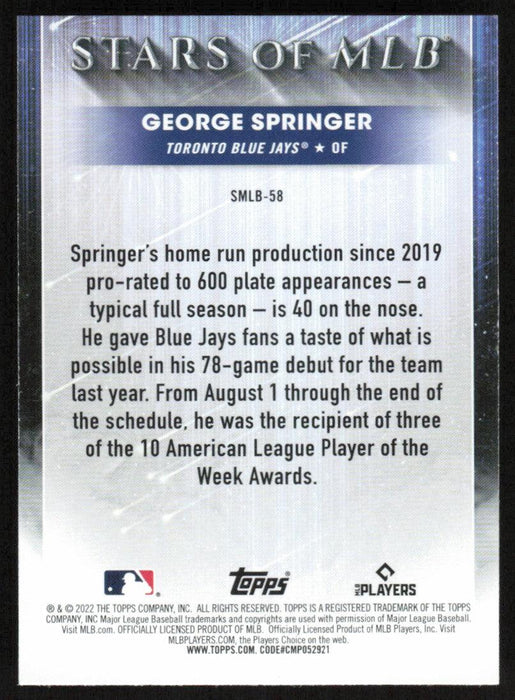 George Springer 2022 Topps Series 2 # SMLB-58 Stars of MLB Toronto Blue Jays - Collectible Craze America