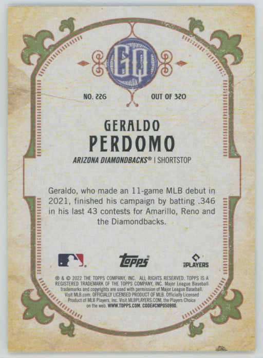 Geraldo Perdomo 2022 Topps Gypsy Queen # 226 Arizona Diamondbacks - Collectible Craze America