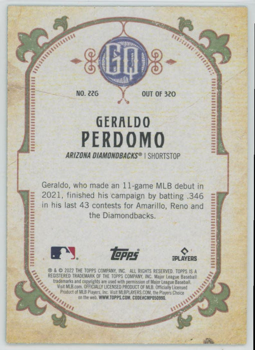 Geraldo Perdomo 2022 Topps Gypsy Queen # 226 Green Border Arizona Diamondbacks - Collectible Craze America