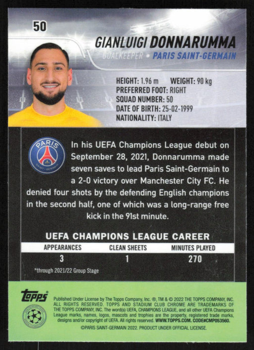 Gianluigi Donnarumma 2021 Topps Stadium Club Chrome UEFA Champions League # 50 Paris Saint-Germain Base - Collectible Craze America