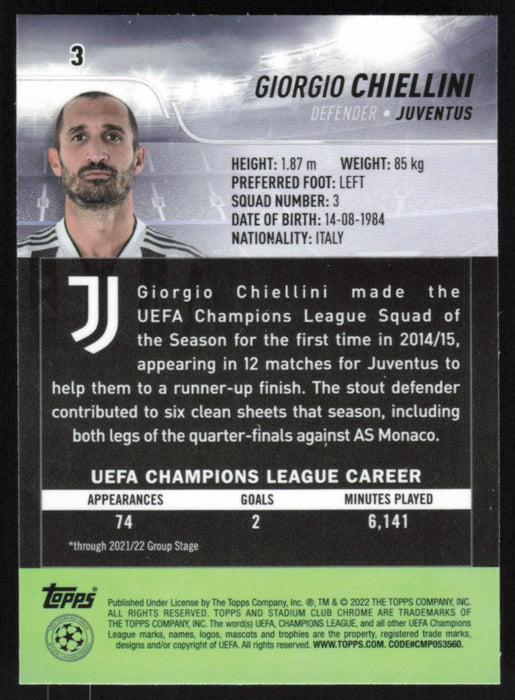 Giorgio Chiellini 2021 Topps Stadium Club Chrome UEFA Champions League # 3 Juventus Base - Collectible Craze America