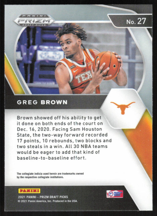 Greg Brown III 2021 Panini Prizm Draft Picks # 27 RC Texas Longhorns - Collectible Craze America