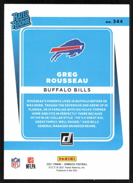 Greg Rousseau 2021 Donruss Football # 344 RC Buffalo Bills Rated Rookie Base - Collectible Craze America