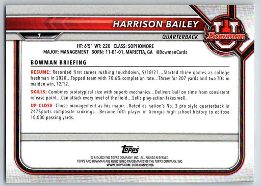 Harrison Bailey 2021 Bowman University Football # 7 Tennessee Volunteers 1st Bowman - Collectible Craze America