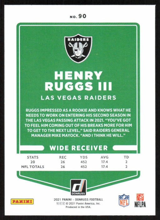 Henry Ruggs III 2021 Donruss Football # 90 Las Vegas Raiders Base - Collectible Craze America