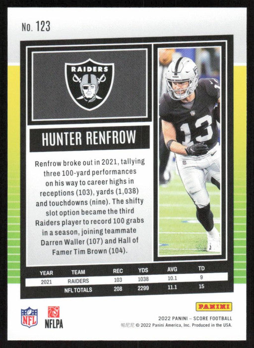 Hunter Renfrow 2022 Panini Score Football # 123 Base Las Vegas Raiders - Collectible Craze America