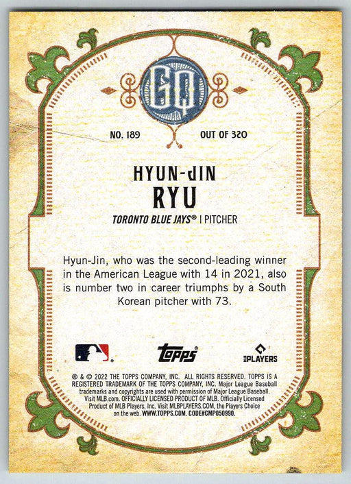 Hyun-Jin Ryu 2022 Topps Gypsy Queen # 189 Toronto Blue Jays - Collectible Craze America