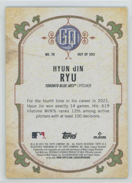 Hyun-Jin Ryu 2022 Topps Gypsy Queen # 78 Green Border Toronto Blue Jays - Collectible Craze America