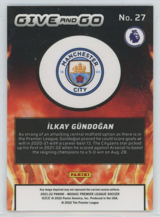 Ilkay Gundogan 2021 Panini Mosaic Premier League # 27 Give and Go Insert Manchester City - Collectible Craze America