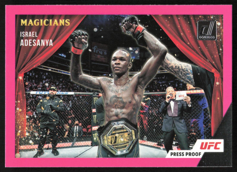 Israel Adesanya 2022 Panini Donruss UFC Magicians # 5 Press Proof Pink Middleweight - Collectible Craze America
