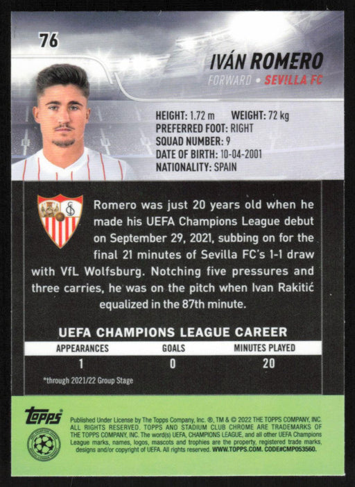 Ivan Romero 2021 Topps Stadium Club Chrome UEFA Champions League # 76 RC Sevilla FC Base - Collectible Craze America