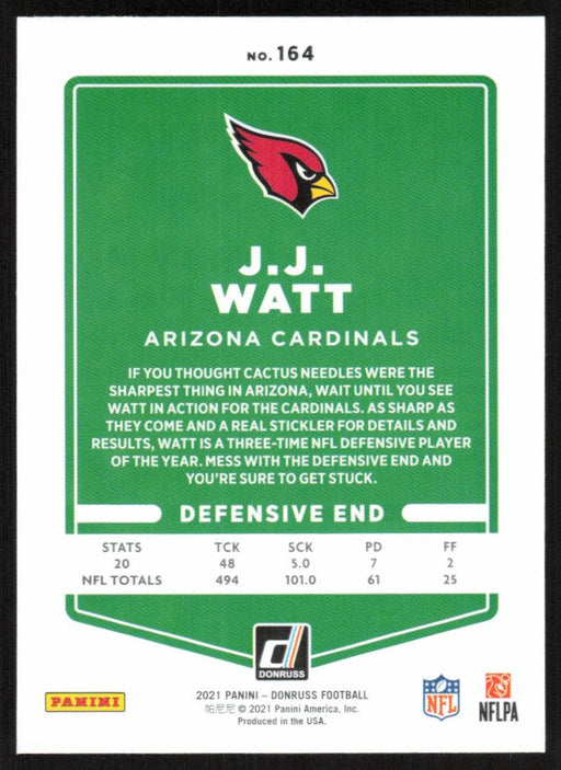 J.J. Watt 2021 Donruss Football # 164 Arizona Cardinals Base - Collectible Craze America